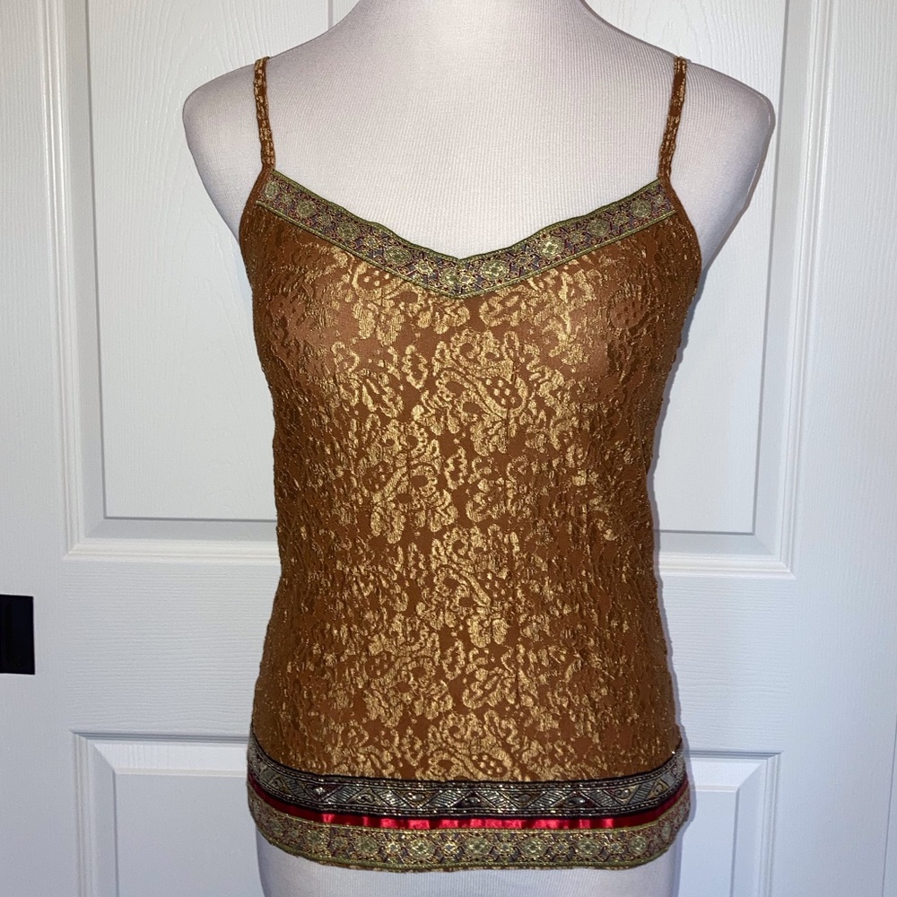 Moda International Bronze Gold Lace-Effect Spaghetti Strap Cami